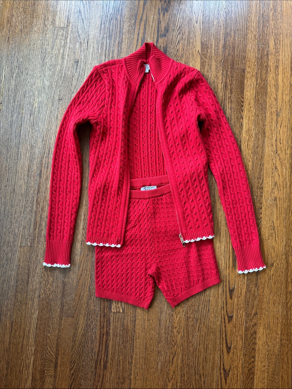 Frankie's Bikinis Red Cable Knit Zip-Up Cardigan Set